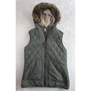 Eddie Bauer Vest Women's Size M‎ Faux Fur Hooded  Fleece Lined Puffer
